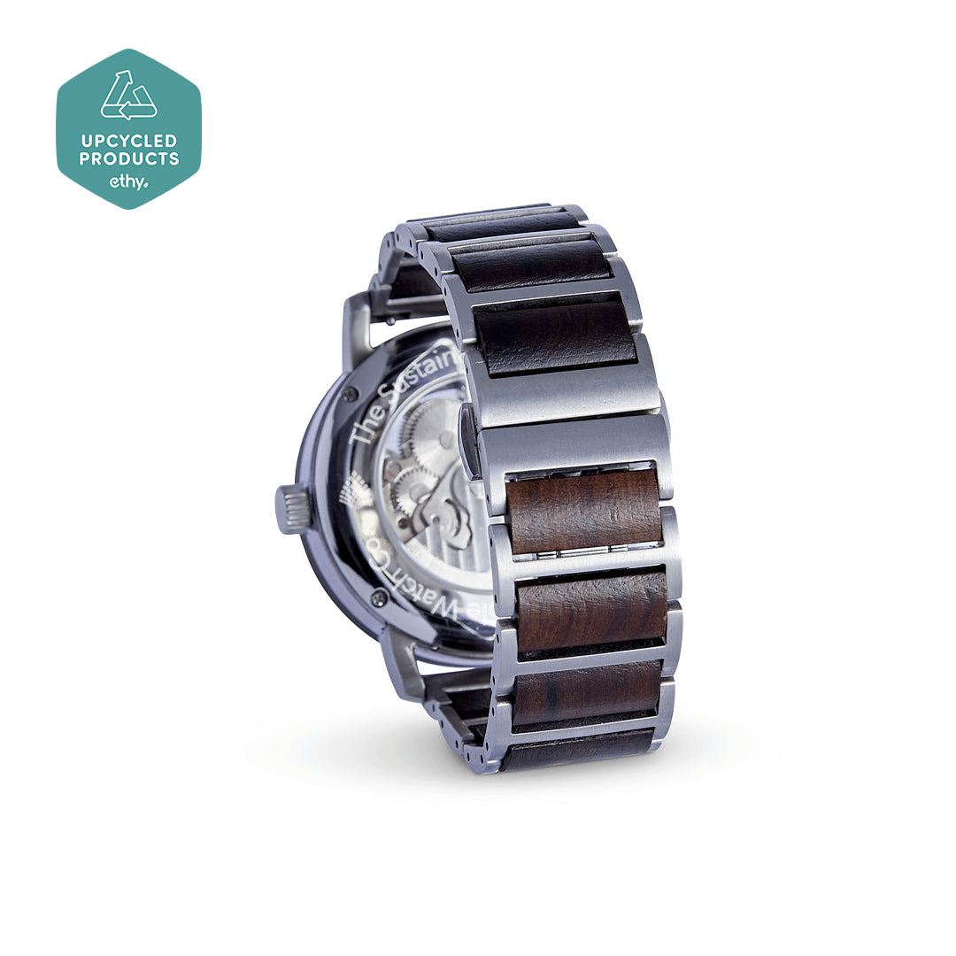 Handmade Eco-Friendly Wood Watch for Men, Discover The Banyan: a luxury, handmade wood watch crafted for men from recycled Chacate Preto wood. Sustainable, durable, and sophisticated.