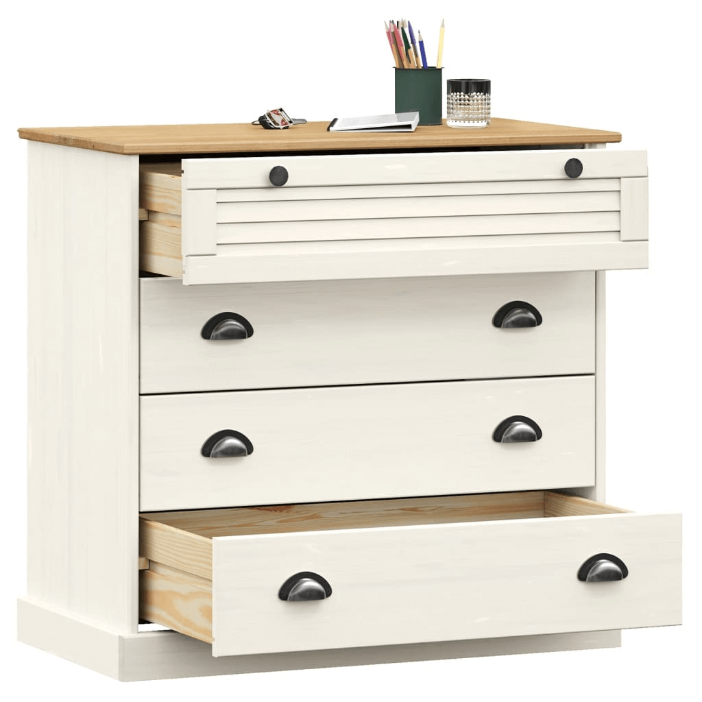 Chest of Drawers VIGO White 80x40x76 cm - Solid Wood Pine, Add Storage Space with Style If you are short on space but need more storage, the vidaXL Chest of Drawers VIGO is here to help!