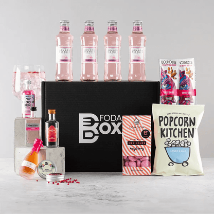 Luxurious Craft Pink Gin and Tonic Gift Hamper, Discover the ultimate gift for gin lovers—luxurious pink gin, premium tonics, and gourmet snacks in an elegant signature box. Ideal for any occasion.