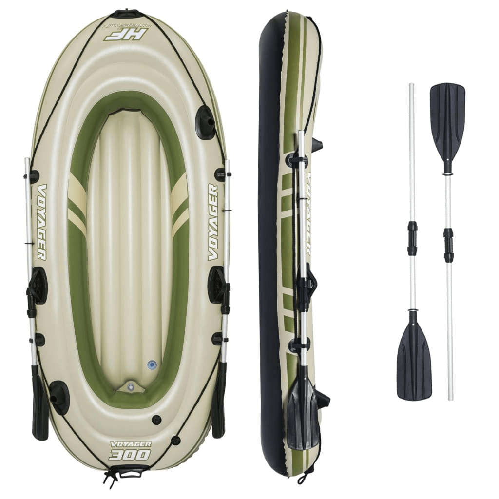 Hydro Force Inflatable Boat Voyager 300 - 2-Person Raft, Hydro Force Voyager 300: a durable 2-person inflatable boat ideal for rowing or fishing trips. Enjoy sturdy oarlocks, wraparound grab rope, and more.