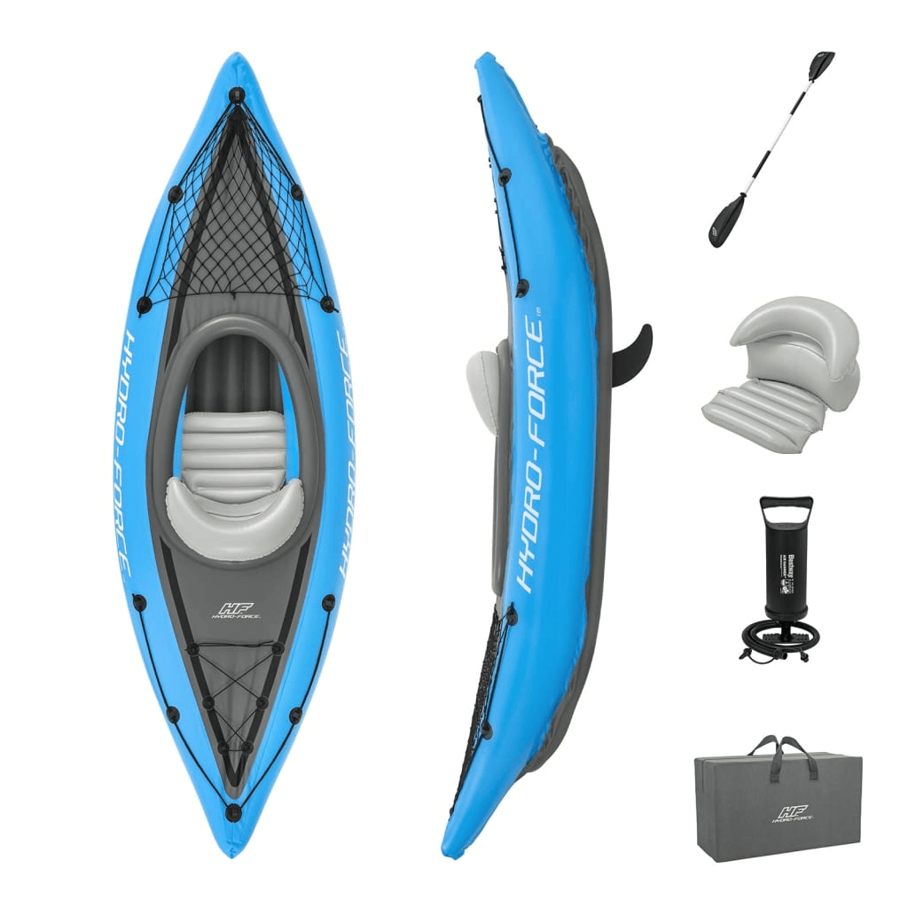 Hydro-Force 1 Person Inflatable Kayak, Durable & Easy to Use, Enjoy ultimate kayaking with the Hydro-Force Inflatable Kayak. Featuring durable PVC construction for superior stability, it's perfect for all skill levels.