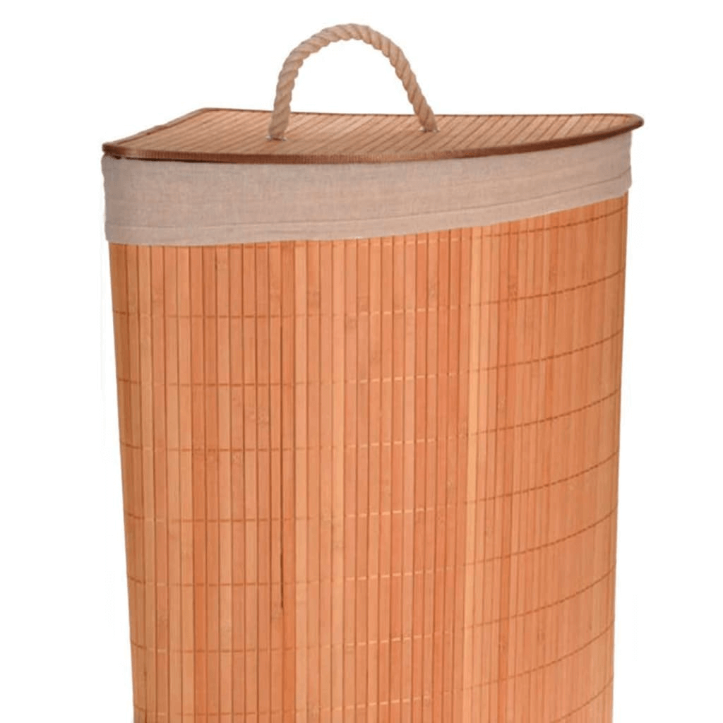 Bamboo Corner Laundry Basket - Save Space Stylishly, Maximize space with our Bamboo Laundry Basket for corners. Perfect for bathrooms, it’s durable & adds elegance to laundry organization.