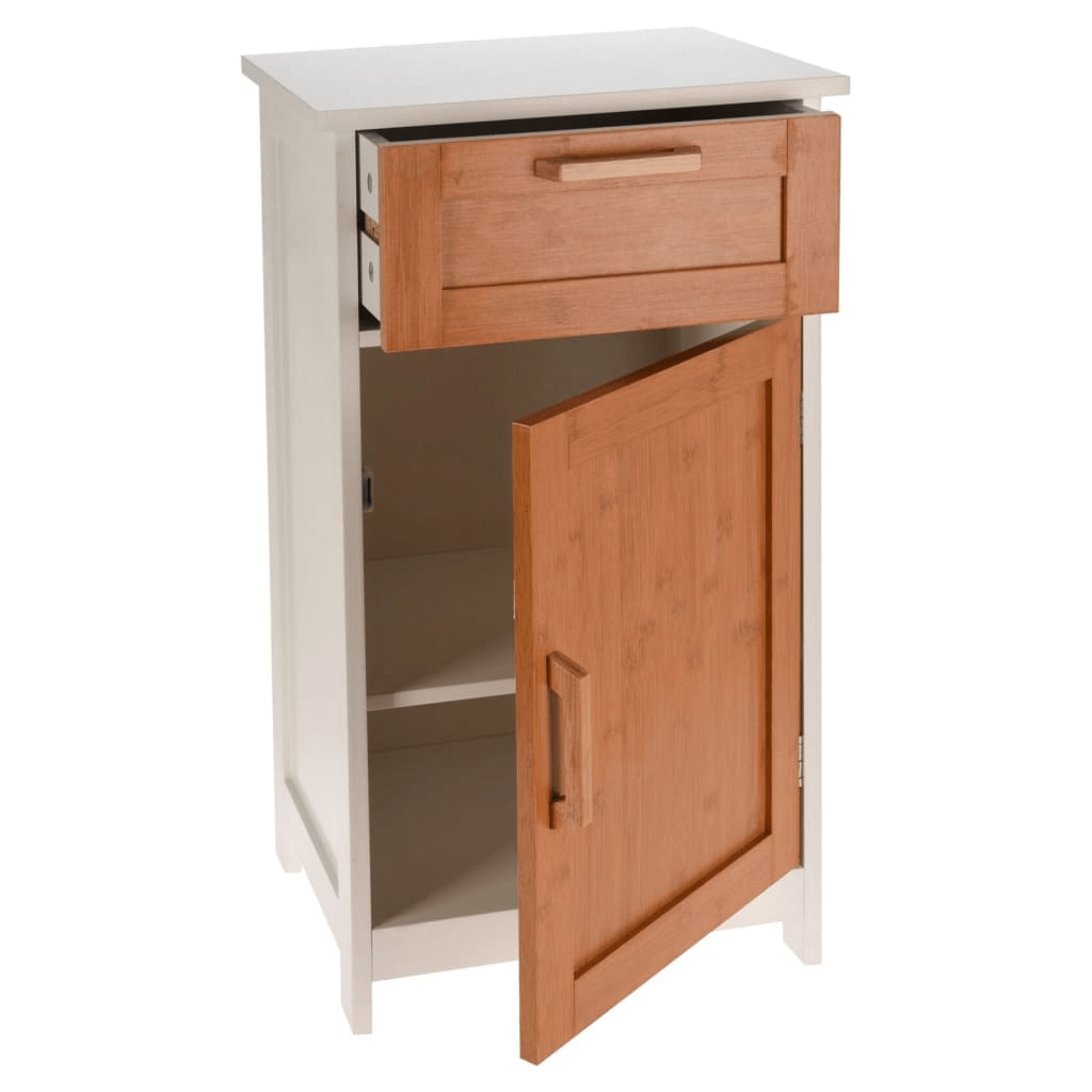 MDF Bathroom Cabinet - Organize with Style, Maximize space with our MDF Bathroom Cabinet. Features a door, a drawer, in bamboo and white. Perfect for organizing essentials.