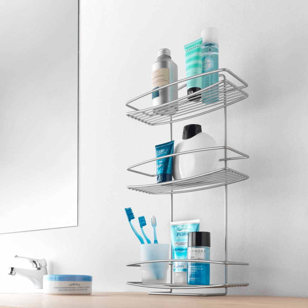 Metaltex 3-Tier Douche Rack - Elevate Shower Organization, Experience organized bliss with the Metaltex Onda Silver 3-tier douche rack. Sleek, durable, and anti-rust for a neat bathroom.