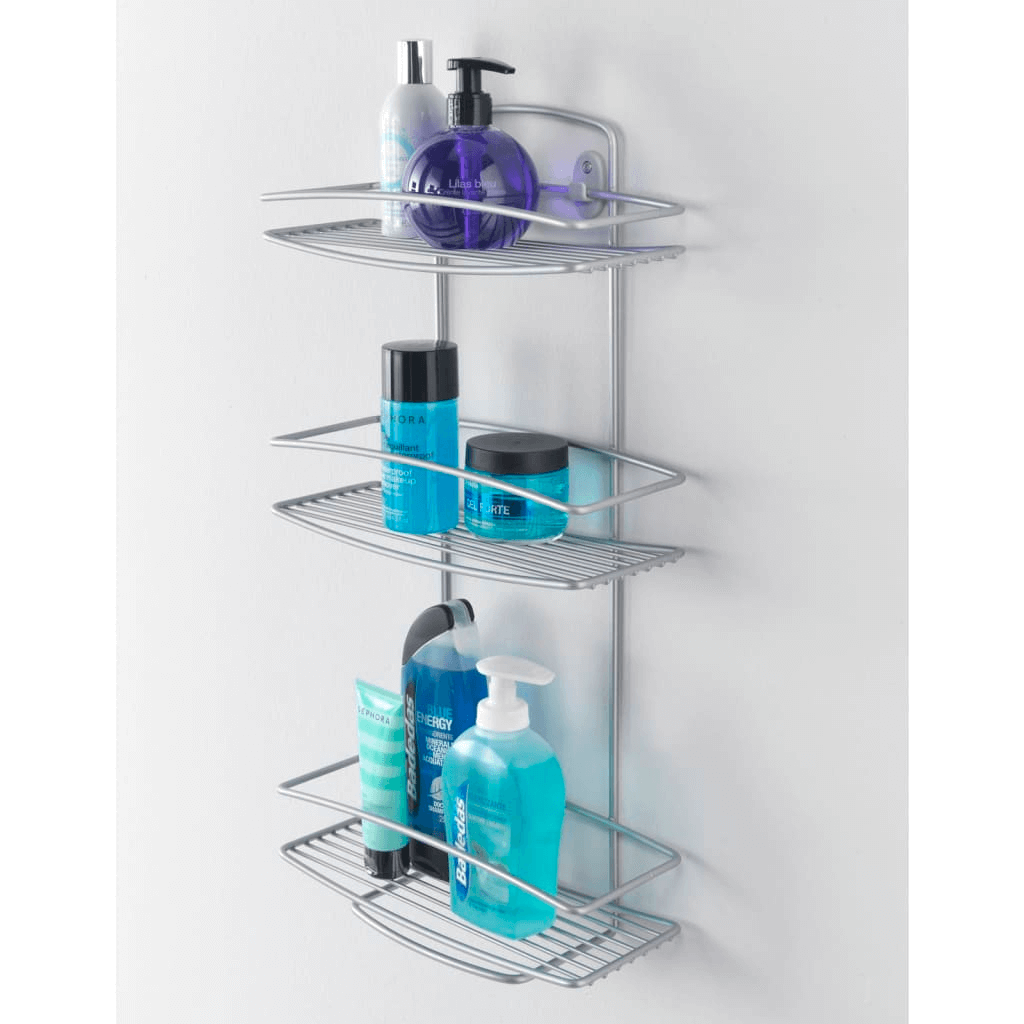 Metaltex 3-Tier Douche Rack - Elevate Shower Organization, Experience organized bliss with the Metaltex Onda Silver 3-tier douche rack. Sleek, durable, and anti-rust for a neat bathroom.