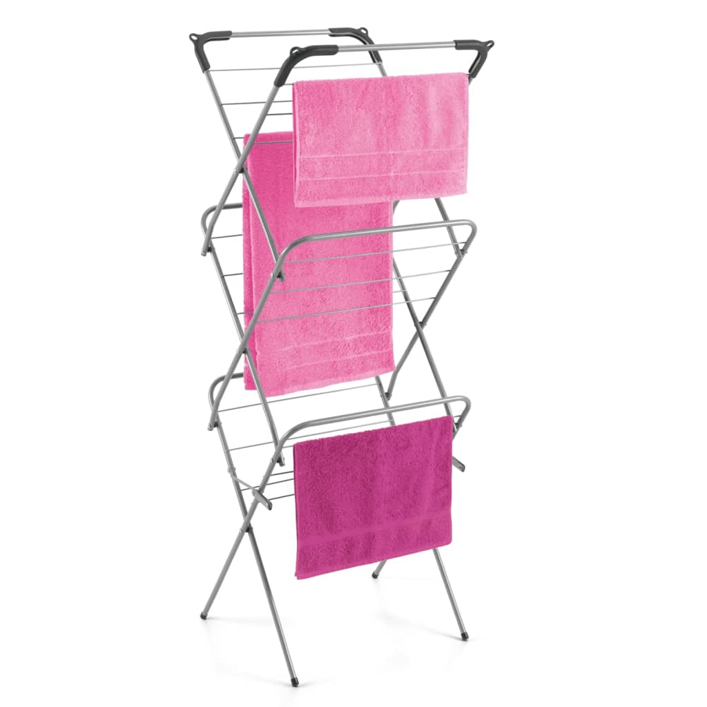 Metaltex 3-tier Slim Drying Rack - Space Saver, Discover the sleek Metaltex Tec Concerto Slim 3-tier Drying Rack. Perfect for small spaces with 9.5m of drying length. Ideal for dorms and studios.