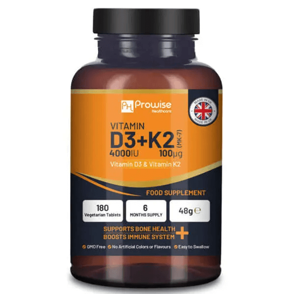 Vitamin D3 4000IU & K2 MK7 | Vegetarian Tablets, Boost immune & bone health with Vitamin D3 4000IU & K2 MK7 100μg. 180 vegetarian tablets, 6 months supply. Enhance Vitamin D absorption!