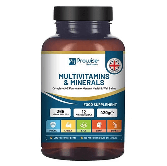 A-Z Multivitamins & Minerals | Vegan | Prowise, 26 Essential Nutrients for Immune Support, Energy Boost & Well-Being. Made in the UK by Prowise. 365 Vegan Tablets.