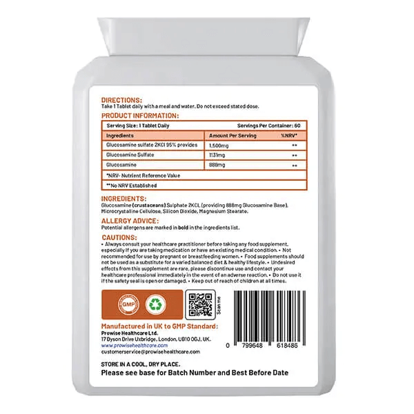 Joint Care+ Glucosamine 1500mg - 60 Tabs | Prowise, Support an active lifestyle with our high strength 1500mg glucosamine tablets. Premium UK quality for 2 months.