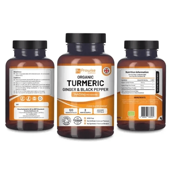 Organic Turmeric, Black Pepper & Ginger 1440mg, 120 Capsules, Boost your health with our Organic Turmeric Curcumin 1440mg. Includes Black Pepper & Ginger for enhanced absorption. Made in the UK and 100% vegan.