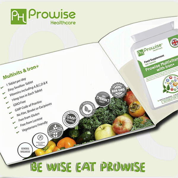 Prowise Multivitamin & Iron Tablets - 6 Months Supply, Get 6 months of daily health support with Prowise Multivitamin & Iron Tablets. Vegetarian-friendly, GMP certified, and made in the UK for quality assurance.