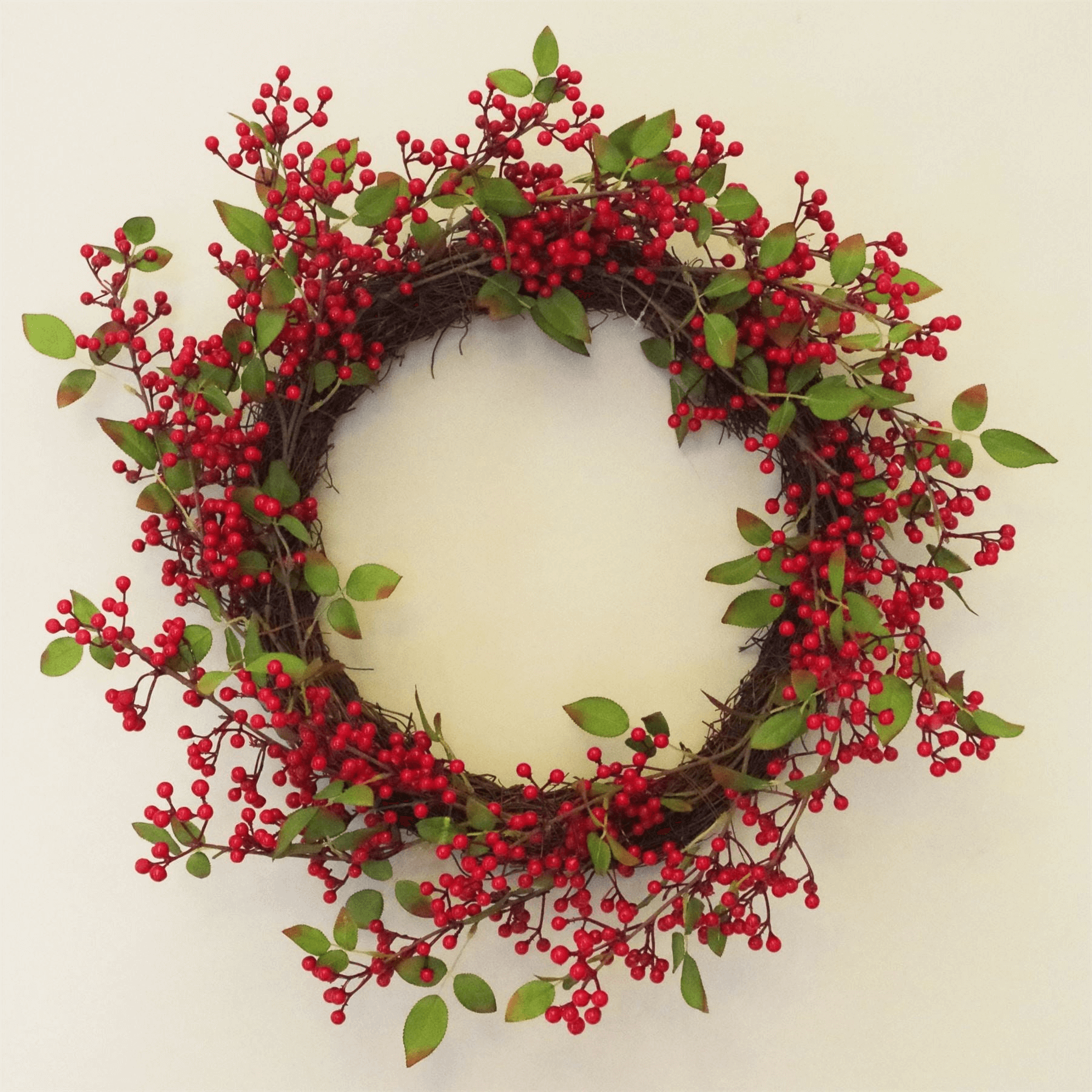 Luxury Christmas Wreath with Red Berries - 60cm, Elevate your home decor with our 60cm luxury Christmas wreath, featuring high-quality silk leaves and red berries for a stunning festive look.