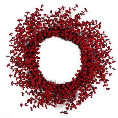 Luxury 24" Red Berry Christmas Wreath, Elevate your holiday decor with our 24-inch Red Berry Wreath, perfect for doors & walls. Durable and elegant, adding festive cheer and sophistication.