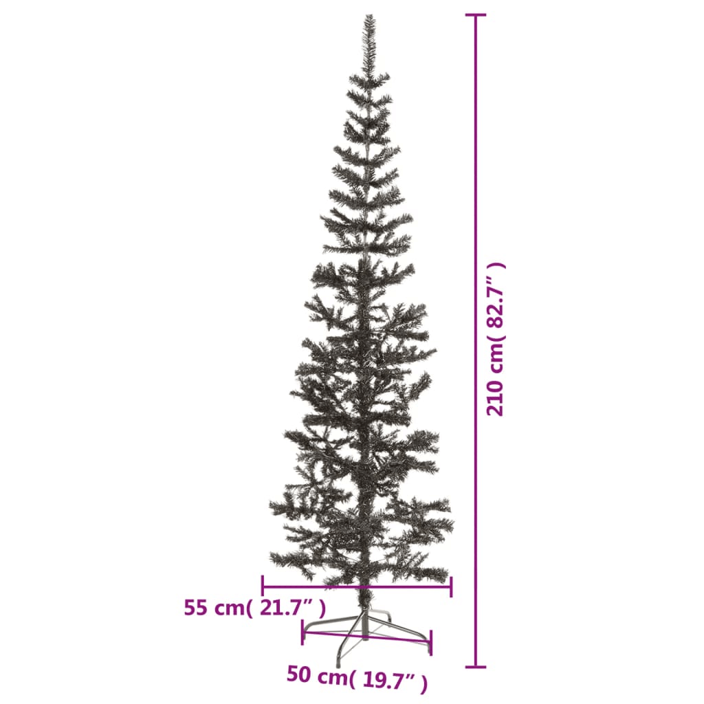 Slim Black Christmas Tree 210 cm - Elegant Decor, Elevate your holiday decor with this chic, realistic black Christmas tree. Perfect as a unique festive centerpiece.