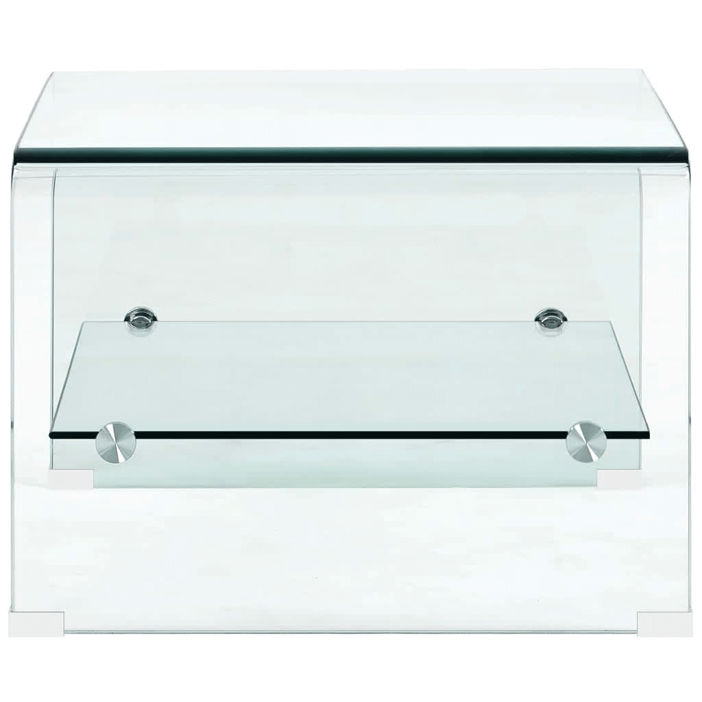 Clear Tempered Glass Coffee Table with Shelf, Elevate your modern living space with our clear tempered glass coffee table featuring a built-in shelf for enhanced strength and practical elegance.