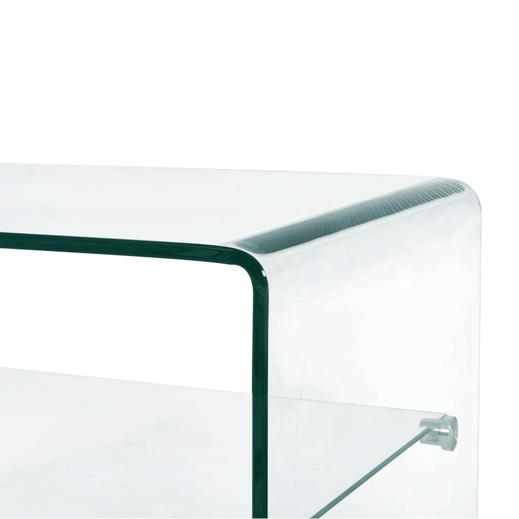 Clear Tempered Glass Coffee Table with Shelf, Elevate your modern living space with our clear tempered glass coffee table featuring a built-in shelf for enhanced strength and practical elegance.