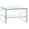 Clear Tempered Glass Coffee Table with Shelf, Elevate your modern living space with our clear tempered glass coffee table featuring a built-in shelf for enhanced strength and practical elegance.