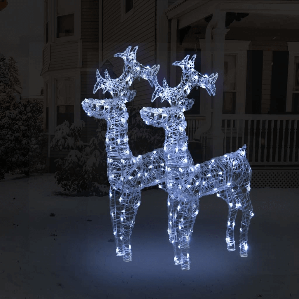 Stunning LED Reindeer Christmas Decorations - Set of 2, Illuminate your home or garden this Christmas with LED-lit, weather-resistant reindeer decorations. Durable acrylic ensures longevity. Perfect festive touch!