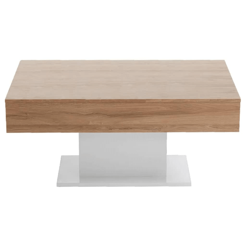 Stylish FMD Coffee Table - Antique Oak & Glossy White, Enhance your living room with this elegant FMD Coffee Table featuring extendable drawers and a contemporary design for stylish convenience.