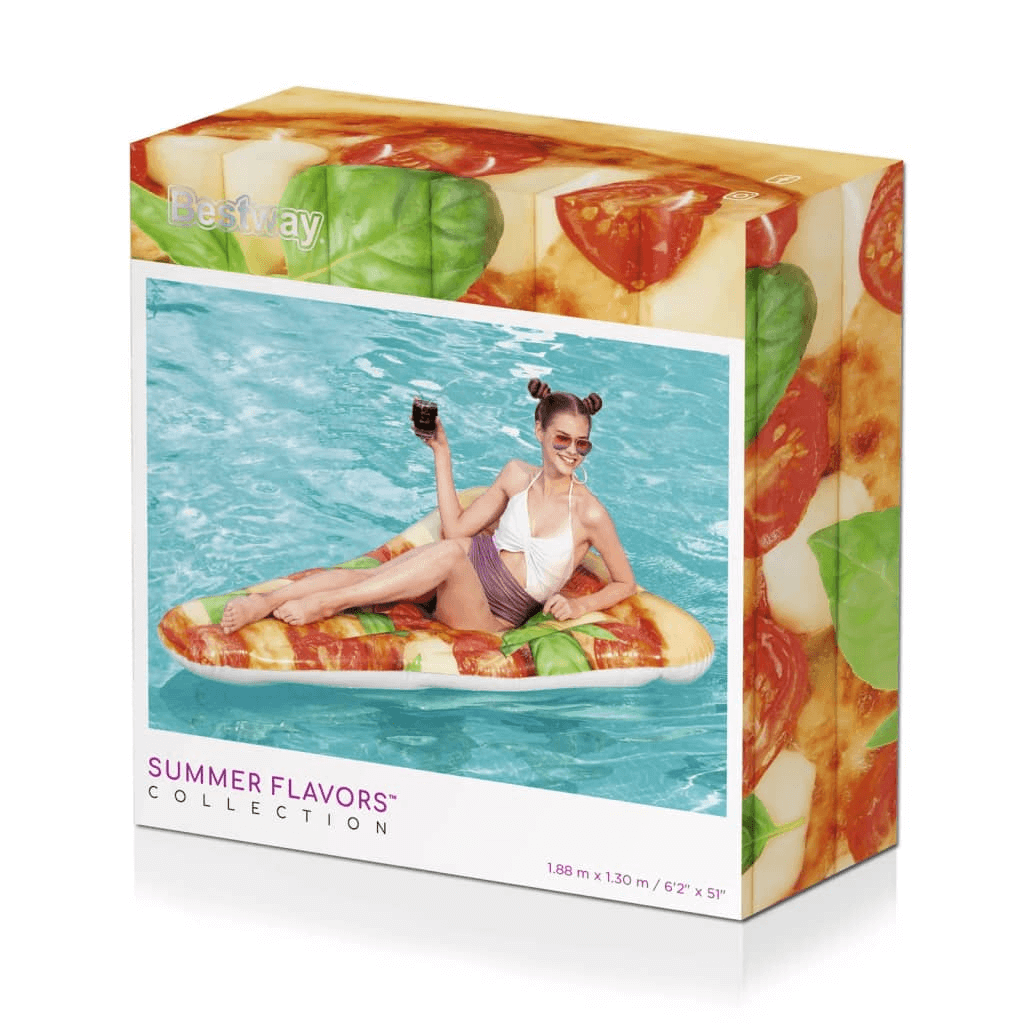 Pizza Party Floating Lounger - 188x130 cm Pool Raft, Experience ultimate relaxation with the vibrant Pizza Party Floating Lounger. Perfect for summer parties, durable, and fun!