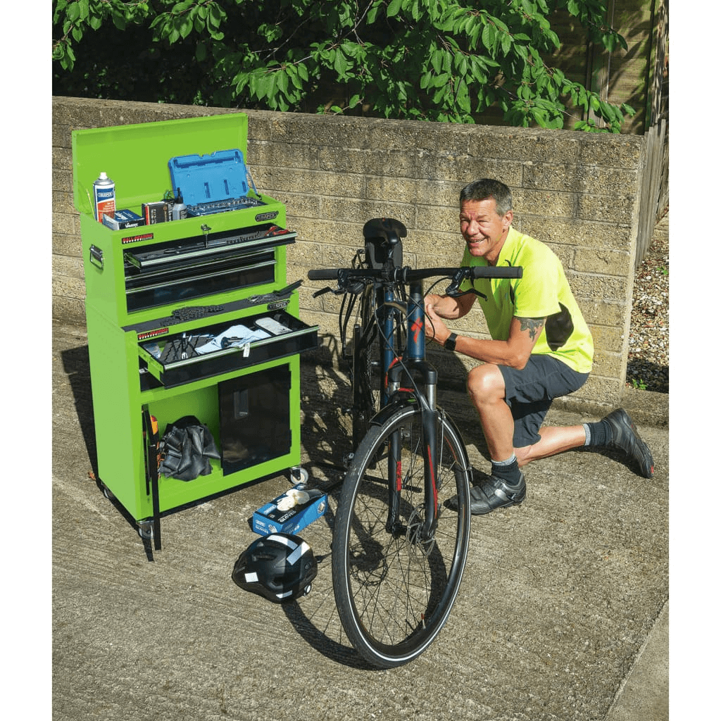 Draper Tools Combo Roller Cabinet & Tool Chest - Green, Organize and secure your tools with the Draper Tools Combo Roller Cabinet and Tool Chest. This robust 6-drawer unit offers ample storage and easy access.