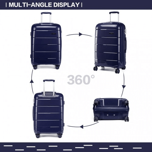 KONO 20-24-28” Navy Hard Shell Luggage Set, Durable 3-piece suitcase set with TSA lock, 360° wheels, and premium polypropylene material for ultimate travel convenience.