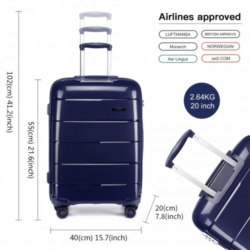 KONO 20-24-28” Navy Hard Shell Luggage Set, Durable 3-piece suitcase set with TSA lock, 360° wheels, and premium polypropylene material for ultimate travel convenience.