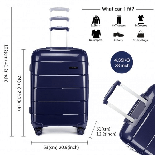 KONO 20-24-28” Navy Hard Shell Luggage Set, Durable 3-piece suitcase set with TSA lock, 360° wheels, and premium polypropylene material for ultimate travel convenience.