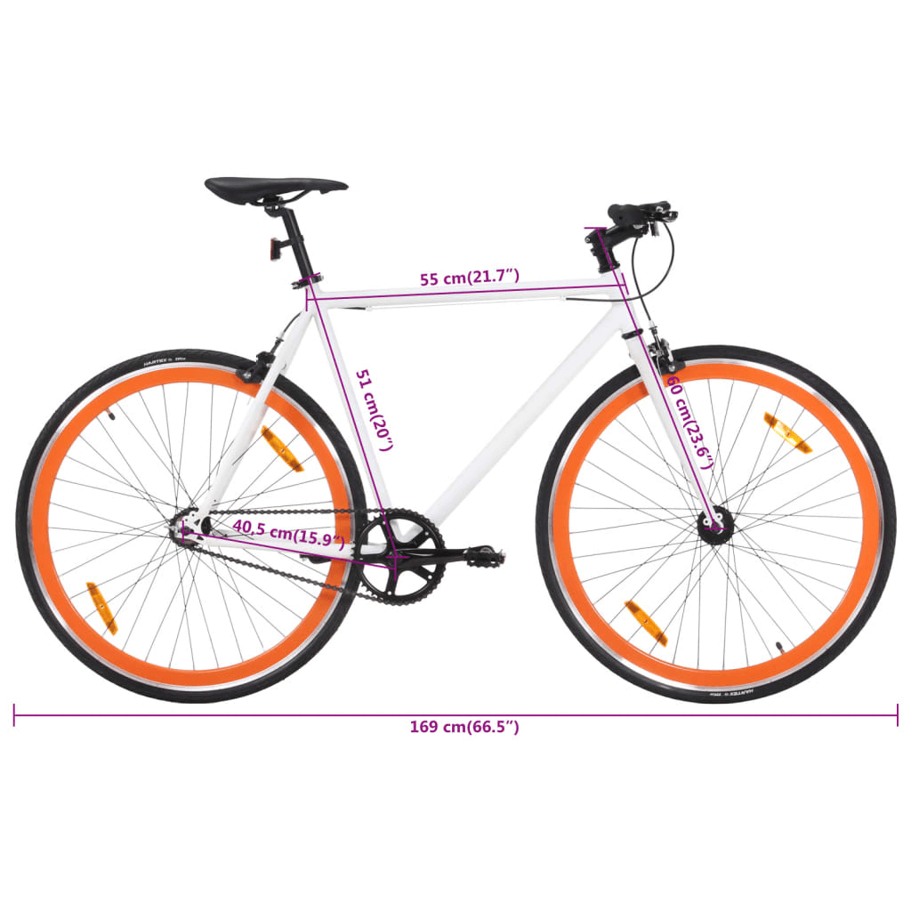 Fixed Gear Bike White and Orange 700c 51 cm - Lightweight Ride in Style with the vidaXL Fixed Gear Bike Experience the perfect blend of style, functionality, and performance with the vidaXL Fixed Gear Bike.