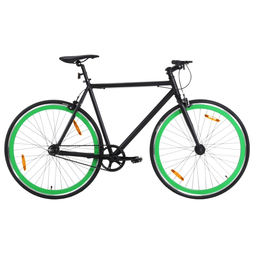 Lightweight Fixed Gear Bike 51cm - Black & Green Explore the city with our 51cm Fixed Gear Bike in striking Black & Green. Its lightweight aluminum frame & reflective devices ensure a smooth and safe ride.