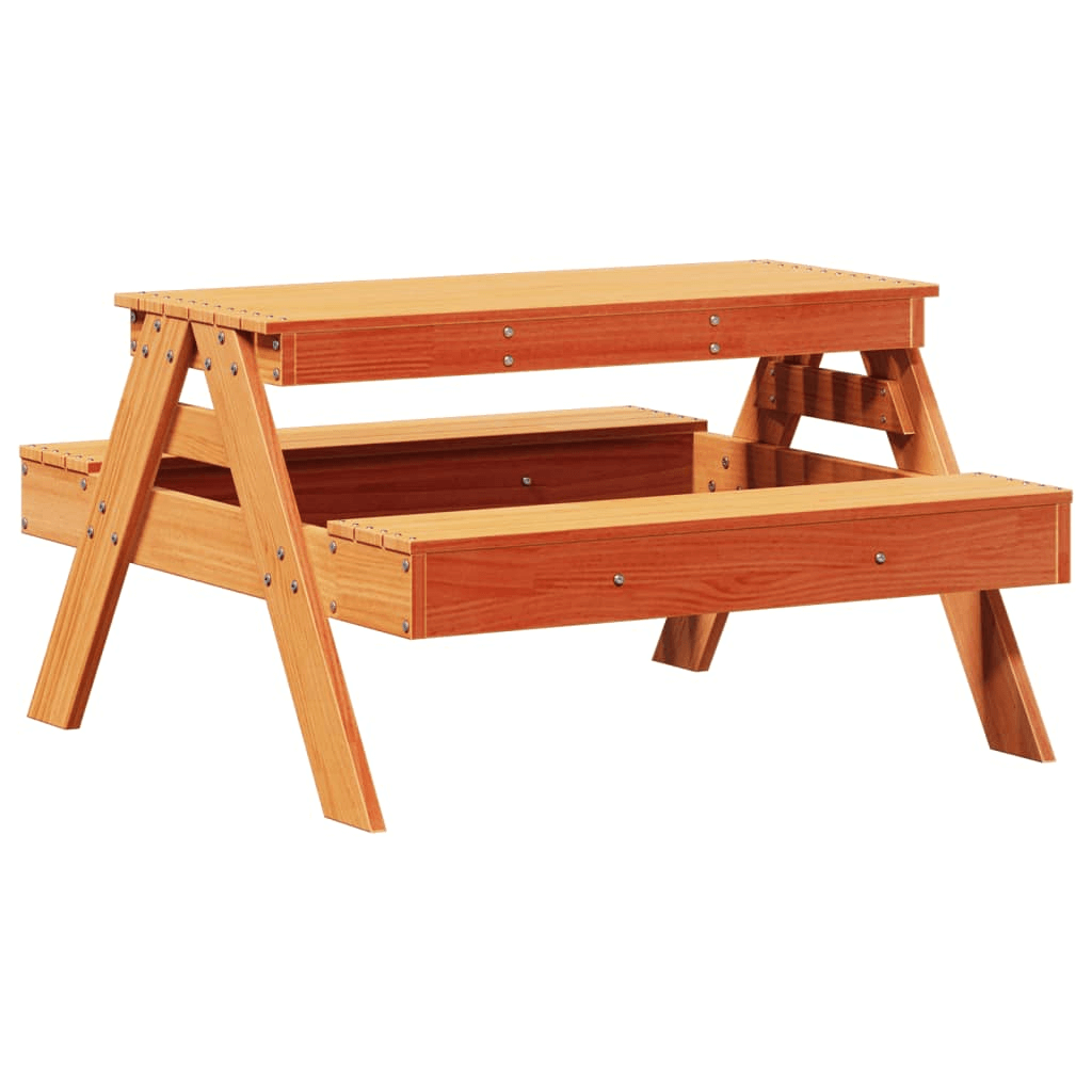 Kids Picnic Table - Pine Wood, Ages 2-8, Durable wax brown pine kids picnic table for outdoor fun. Ideal for dining and play for children aged 2-8. 88x97x52 cm.