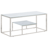 Modern Silver Coffee Table - Stainless Steel & Glass, Elevate your living room with this stylish silver coffee table featuring a tempered glass top and stainless steel frame. Perfect for decor and functionality.