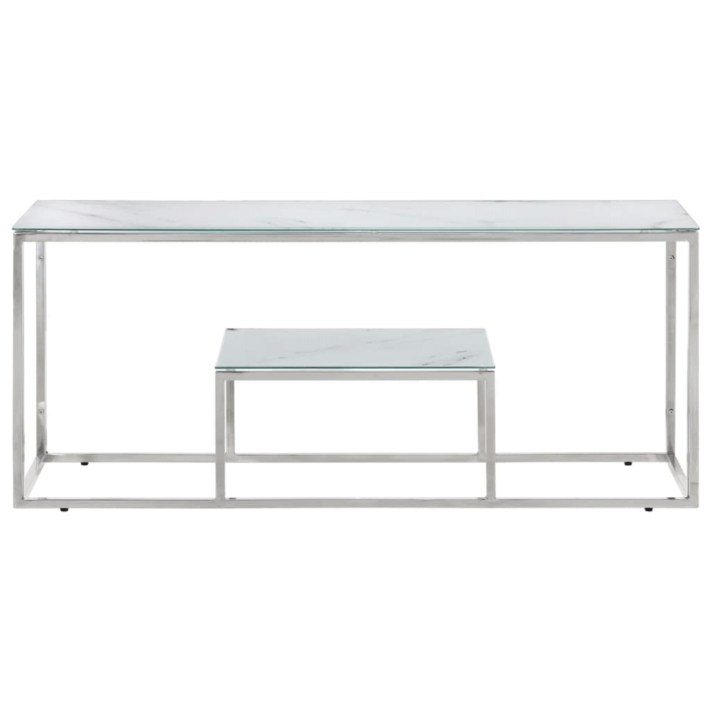 Modern Silver Coffee Table - Stainless Steel & Glass, Elevate your living room with this stylish silver coffee table featuring a tempered glass top and stainless steel frame. Perfect for decor and functionality.