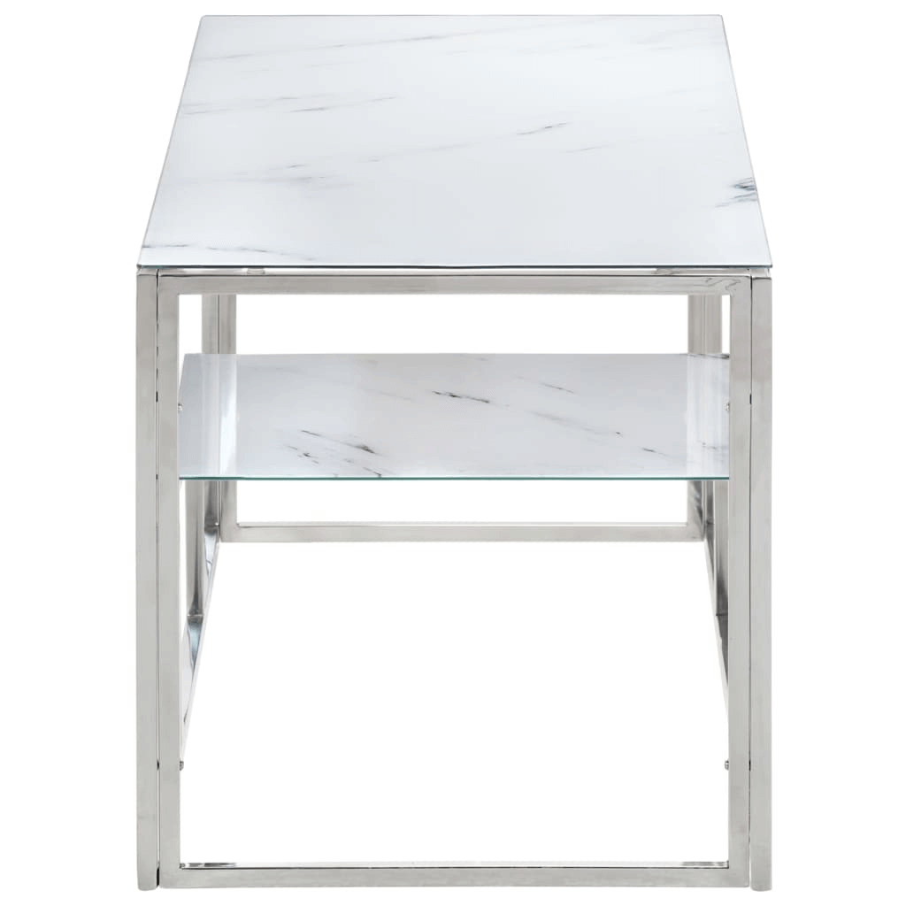 Modern Silver Coffee Table - Stainless Steel & Glass, Elevate your living room with this stylish silver coffee table featuring a tempered glass top and stainless steel frame. Perfect for decor and functionality.