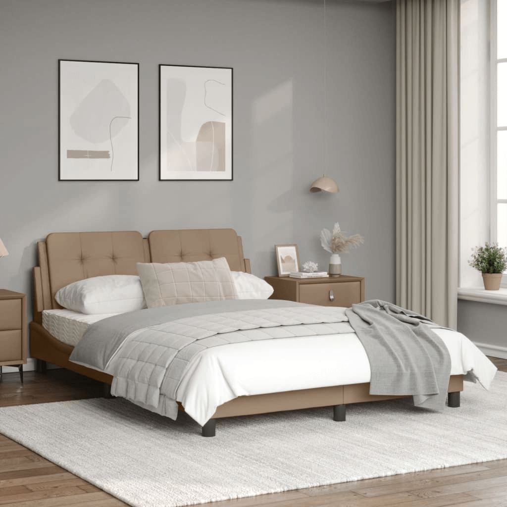 Luxurious vidaXL Faux Leather Bed Frame - 140x200 cm, Discover elegance and durability with the vidaXL Bed Frame in Cappuccino. Modern design, sturdy build, and luxurious faux leather finish.