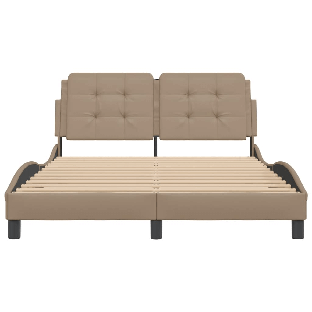 Luxurious vidaXL Faux Leather Bed Frame - 140x200 cm, Discover elegance and durability with the vidaXL Bed Frame in Cappuccino. Modern design, sturdy build, and luxurious faux leather finish.