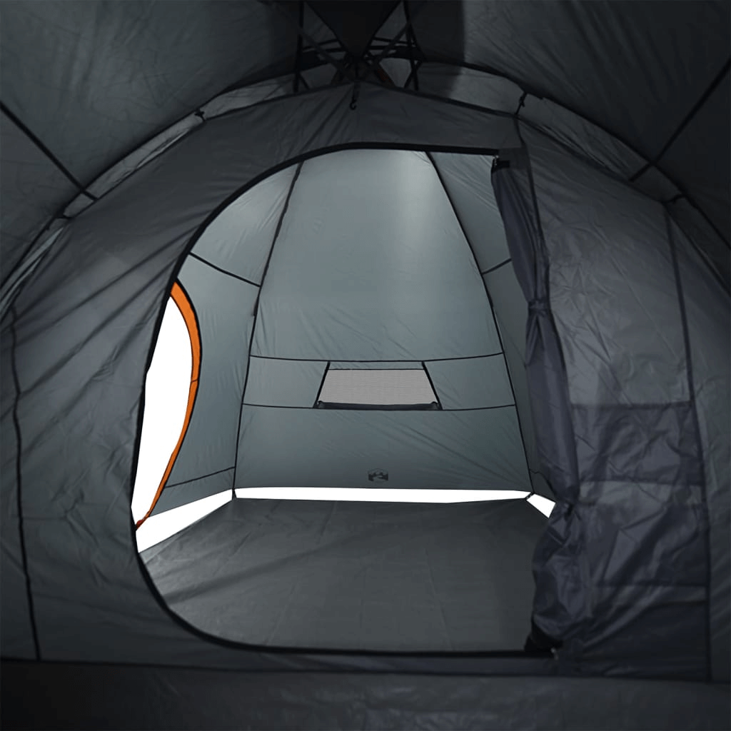 8-Person Waterproof Camping Tent, Discover the roomy 8-person tent in grey & orange. Waterproof and spacious, perfect for keeping dry and comfortable on your outdoor adventures.