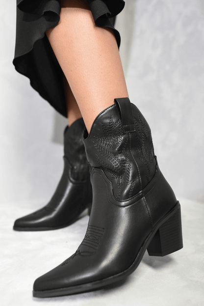 Annie Mid Calf Cowboy Boots - Stylish & Durable, Discover the Annie Mid Calf Zip Detail Cowboy Boots, blending rugged elegance with modern style. Made from premium faux leather for durable and comfortable wear