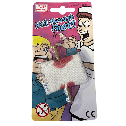 Hilarious Nail Through Finger Prank Toy, Fool everyone with the Jokez 'n' Prankz Nail Through Finger. Perfect for parties, it's the gag toy that guarantees laughs!