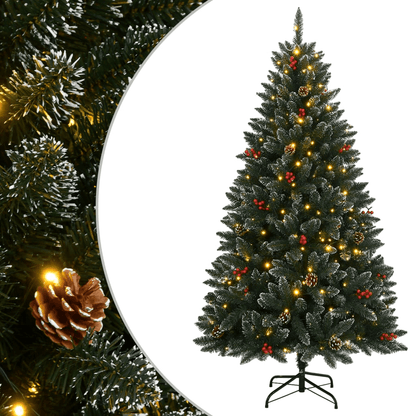 Realistic 120 cm LED Christmas Tree, Enhance your holiday decor with a realistic 120 cm artificial tree featuring 150 LED lights, snow, cones, and berries. No needle cleanup needed!