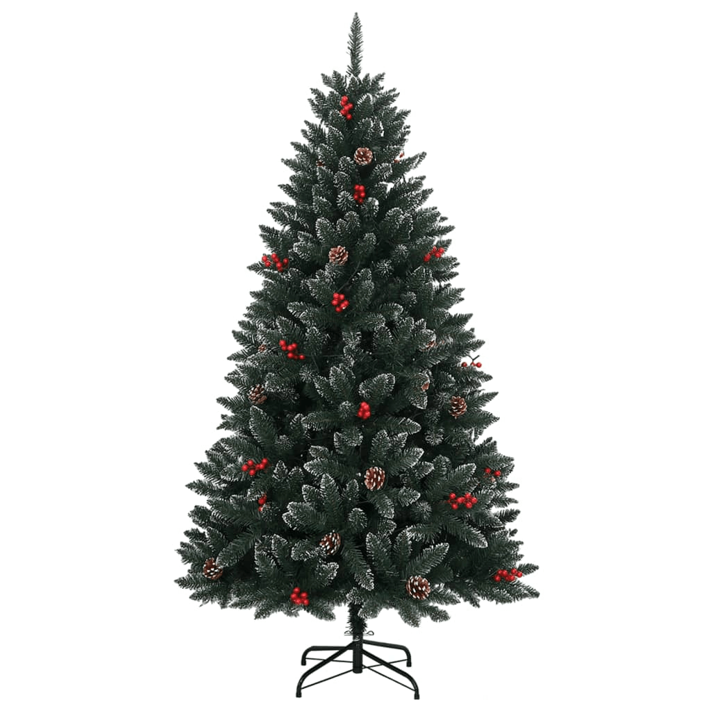 Realistic 120 cm LED Christmas Tree, Enhance your holiday decor with a realistic 120 cm artificial tree featuring 150 LED lights, snow, cones, and berries. No needle cleanup needed!