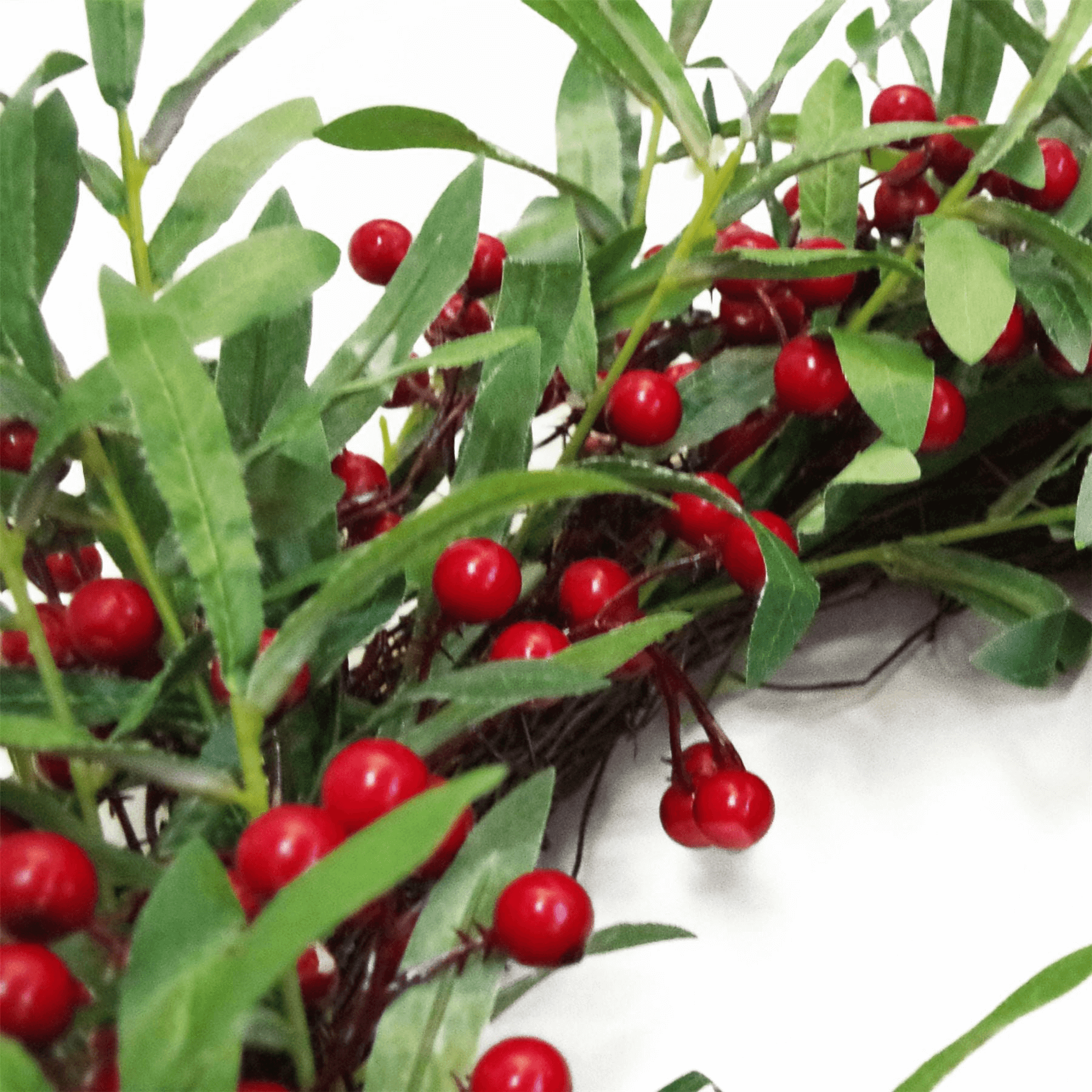 Luxury 24-Inch Christmas Mistletoe Wreath, Elevate your holiday décor with Botanik's 60cm wreath, featuring lush silk leaves and red berries. Perfect for any door.