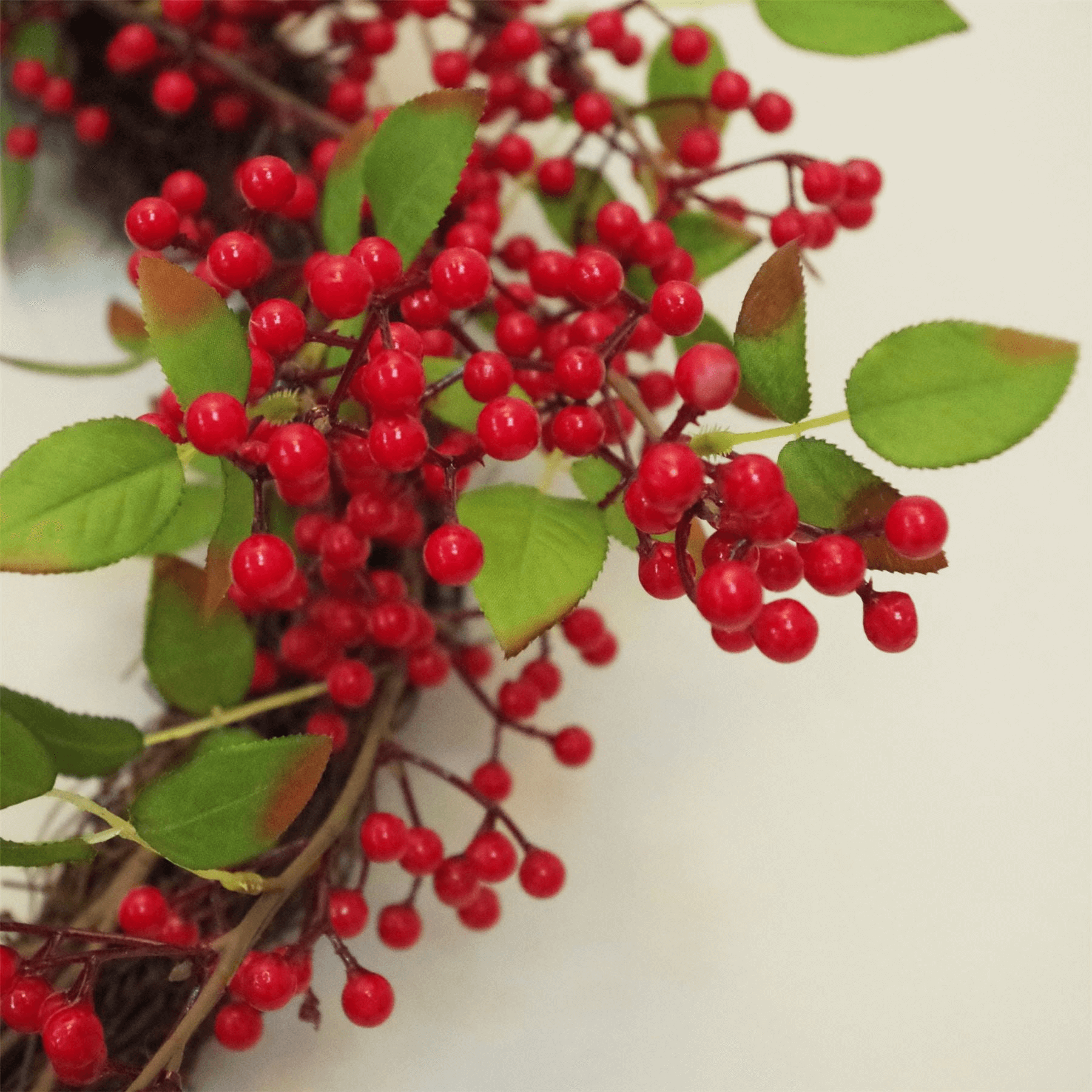 Luxury 60cm Christmas Wreath | Red Berry & Silk Leaves, Elevate your holiday decor with our natural-look 60cm wreath, featuring vibrant red berries and lush silk leaves for a festive, elegant touch.