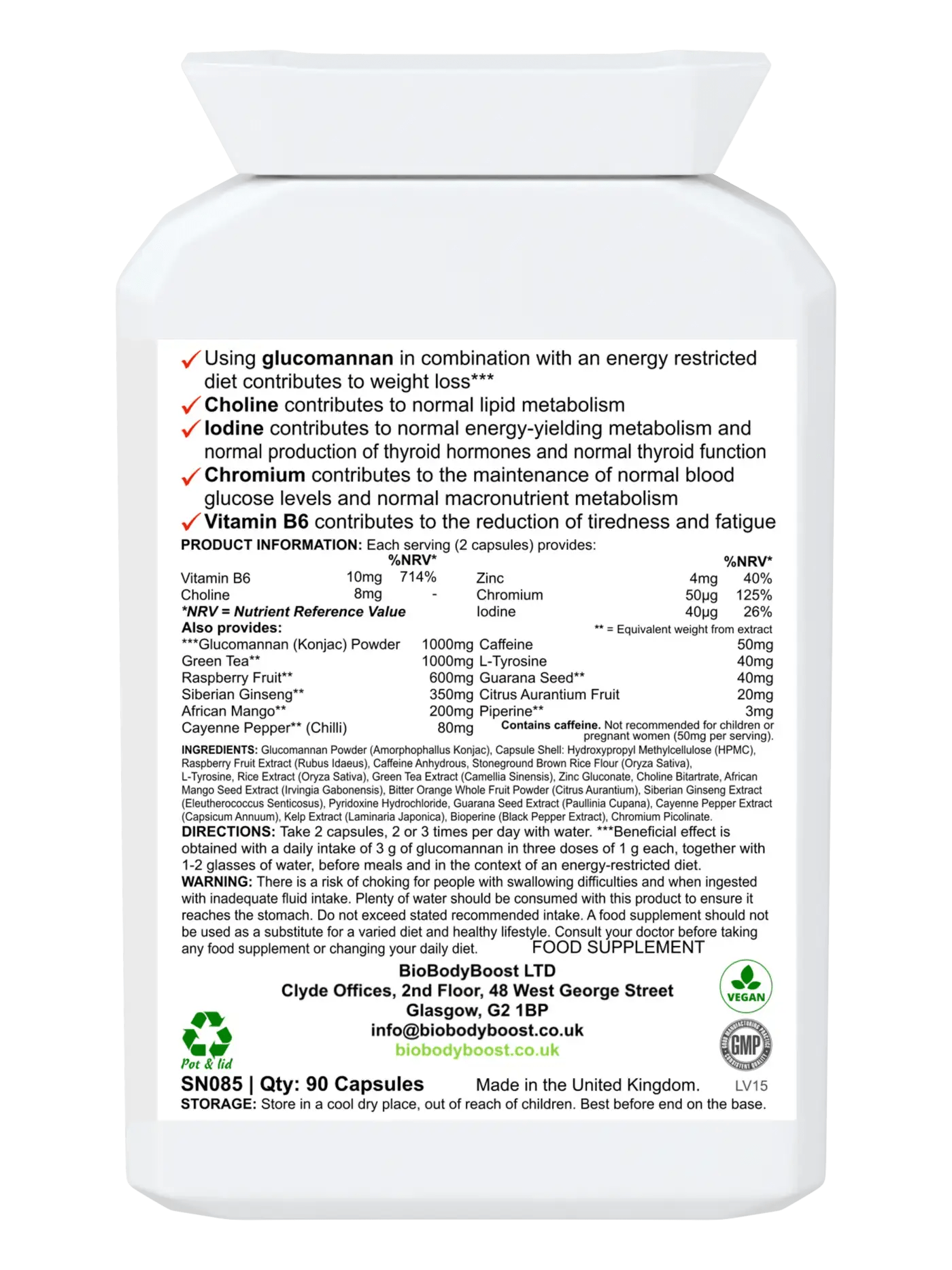 BioBurn Glucomannan Raspberry Fat Burner - Thermogenic Weight Management Supplement