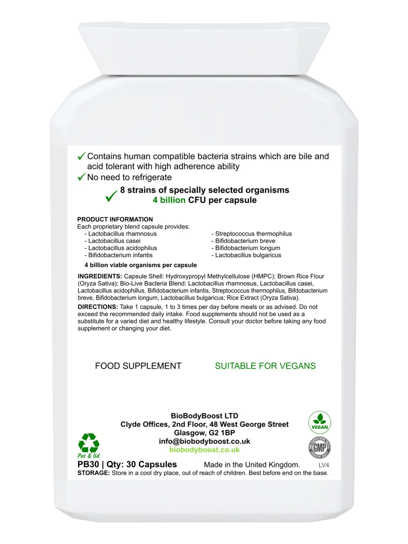 BioTic 4 Billion Probiotic Supplement | Multi-Strain Live Culture | 30 Capsules | Supports Digestive Health