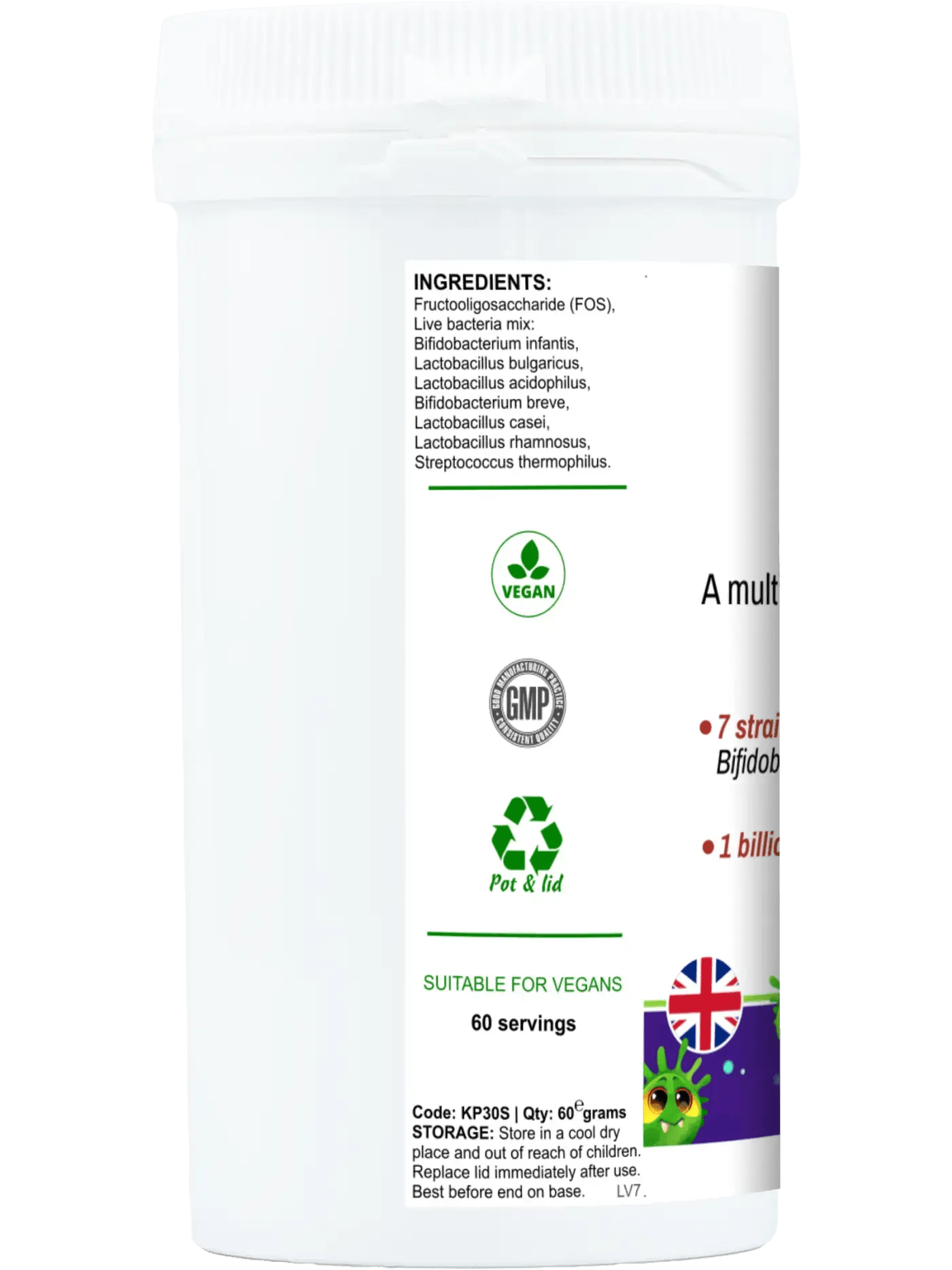 Little BioGut - Vegan Kids Probiotics | 1 Billion Live Cultures | Boost Digestive Health | Easy-to-Mix Powder | Allergen-Free | 7 Probiotic Strains