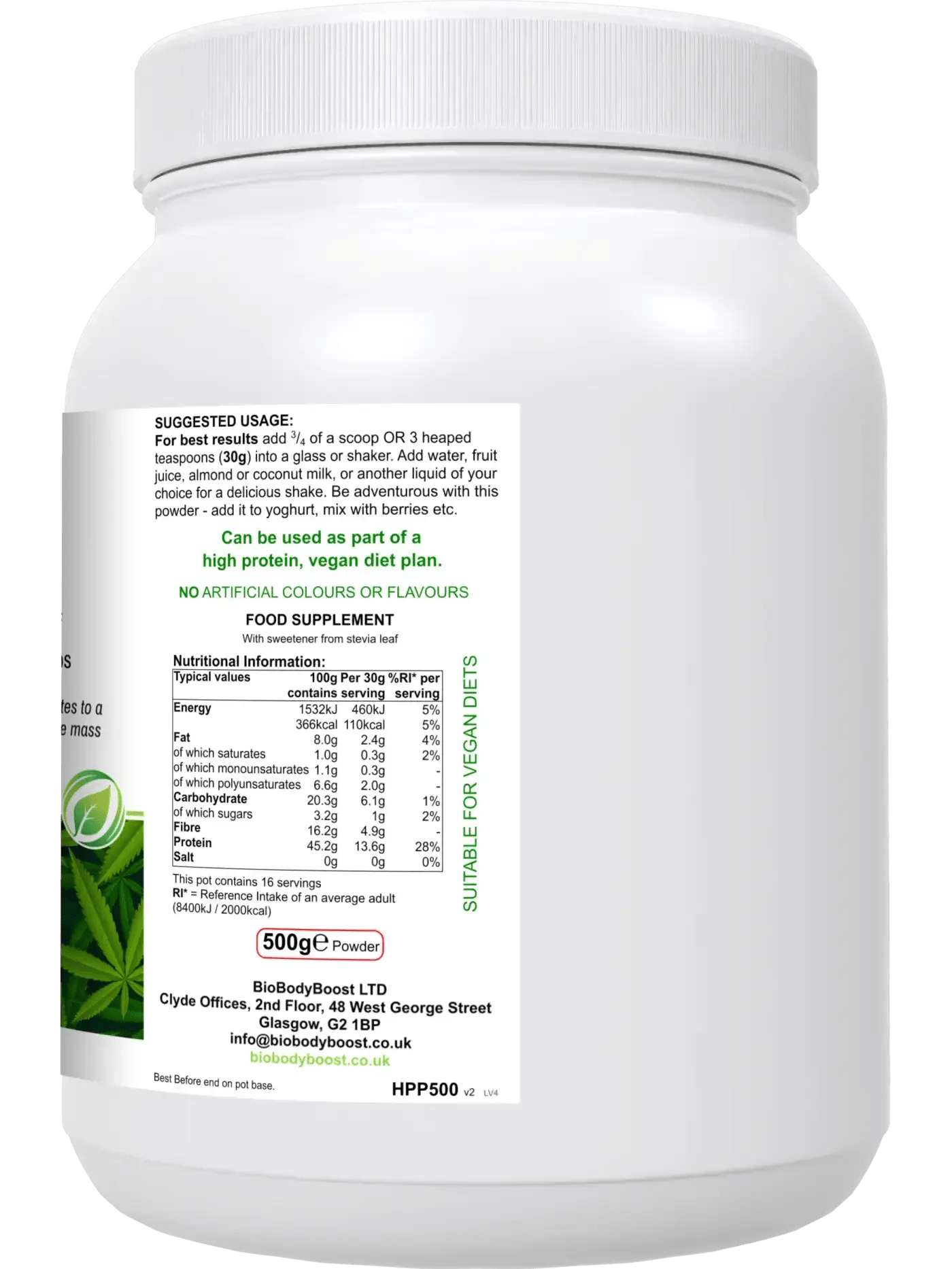 HyperHemp Vegan Protein Powder - High Protein, Omega-Rich, Easy to Digest 500g | Plant-Based Protein with Herbal Superfood Blend | Natural, Gluten-Free, No Artificial Additives