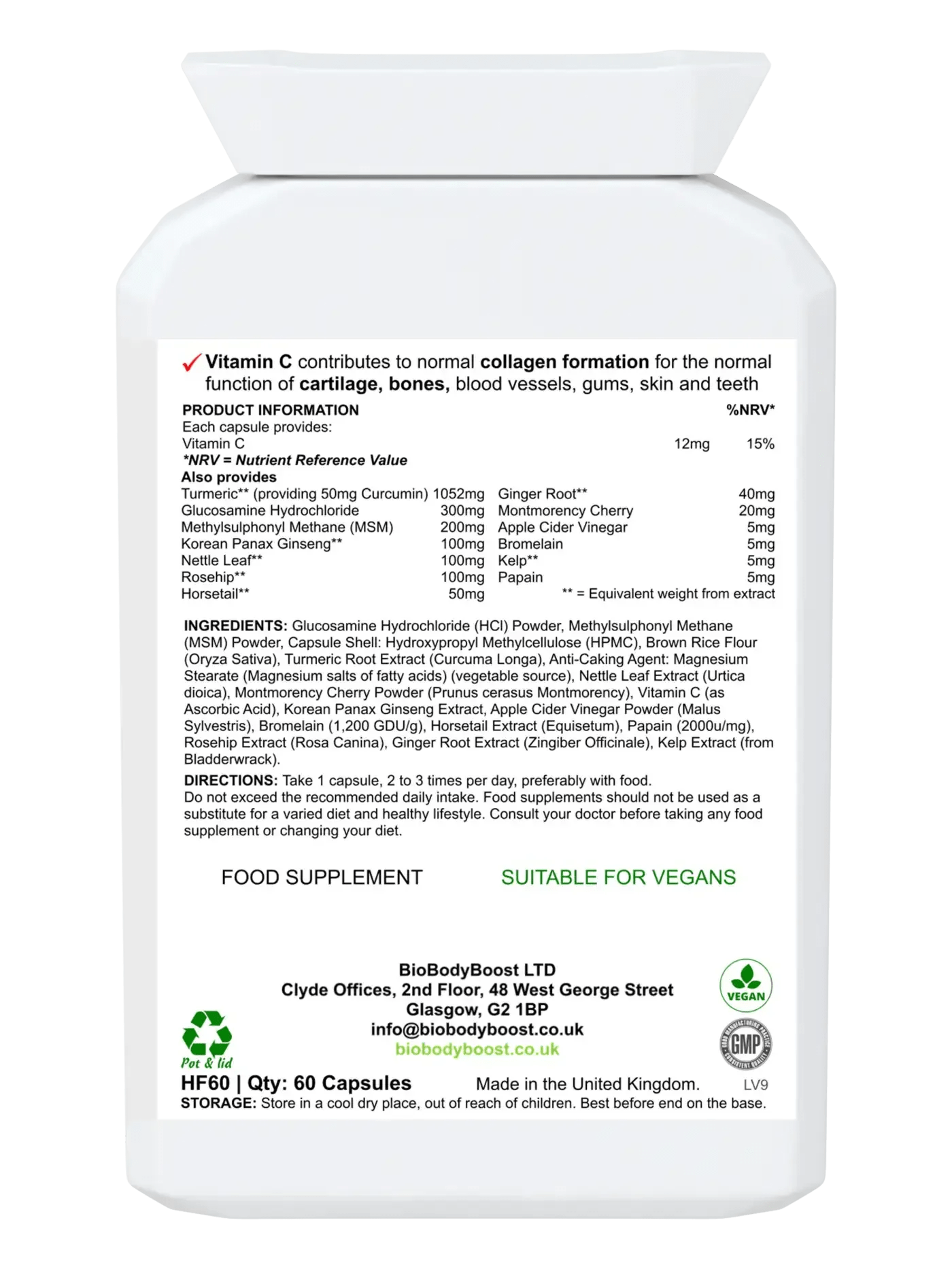 Flexi-Time Glucosamine HCL Complex - Vegan Joint & Bone Health Supplement with Turmeric, Vitamin C, & MSM