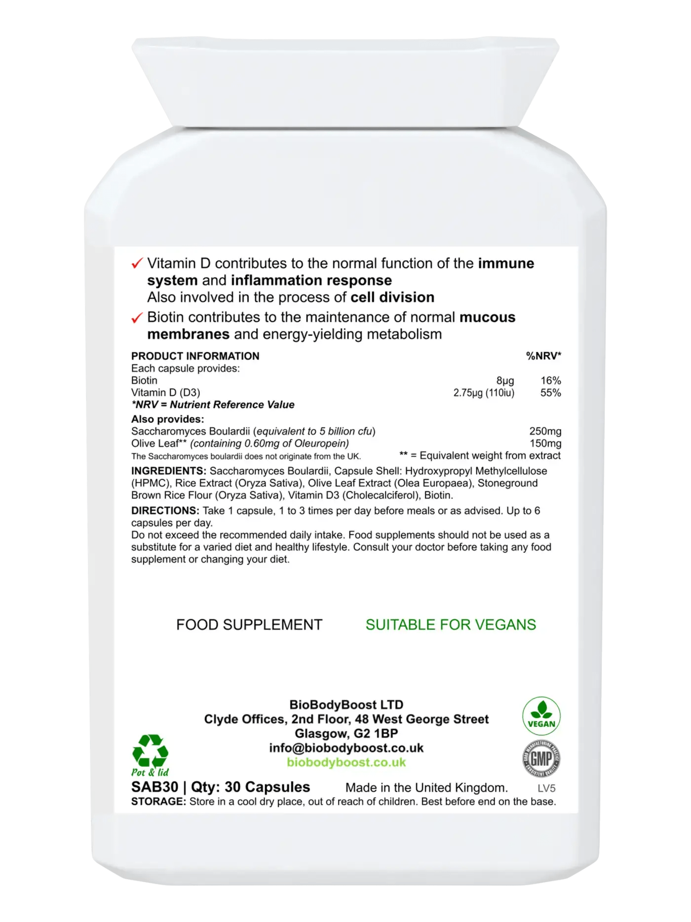 SaccharoMyTum - Vegan Probiotics with Vitamin D3 | 5 Billion CFUs | Immune & Digestive Health Support Supplement