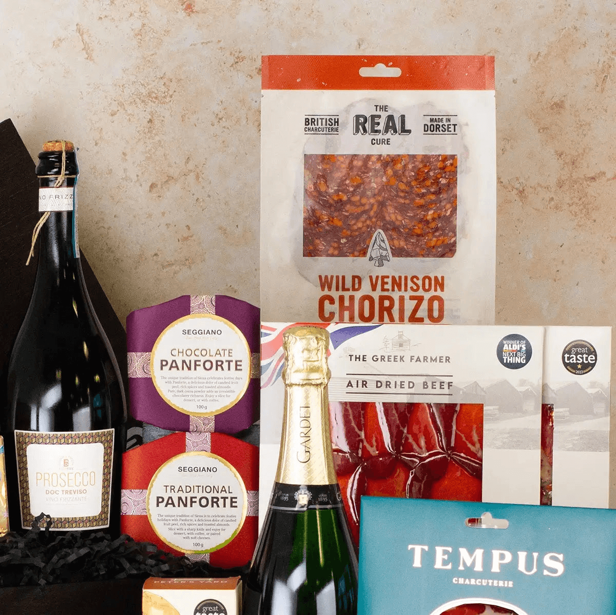 Luxurious Christmas Gift Hamper, Indulge in festive luxury with our Ultimate Christmas Gift Hamper featuring champagne and charcuterie. Perfect holiday gift!